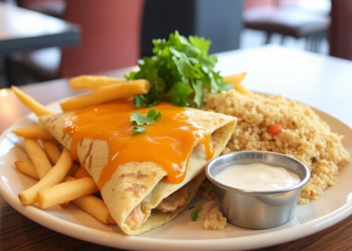 Quesadilla With Fries Or Rice With Chicken